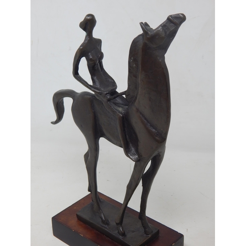 233 - Abstract Bronze Figure of a Horse with Female Rider on Plinth: Height 26.5cm