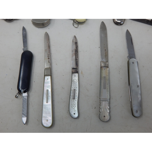 236 - A Quantity of Various Penknives & Utility Knives Including Hallmarked Silver (10)