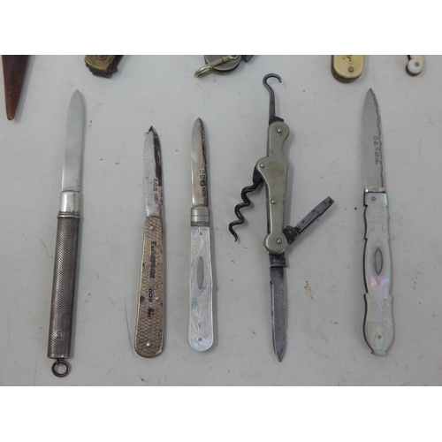 237 - A Quantity of Various Penknives & Utility Knives Including Hallmarked Silver (10)