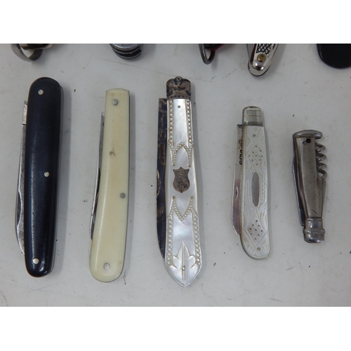 245 - A Quantity of Various Penknives & Utility Knives Including Hallmarked Silver (10)