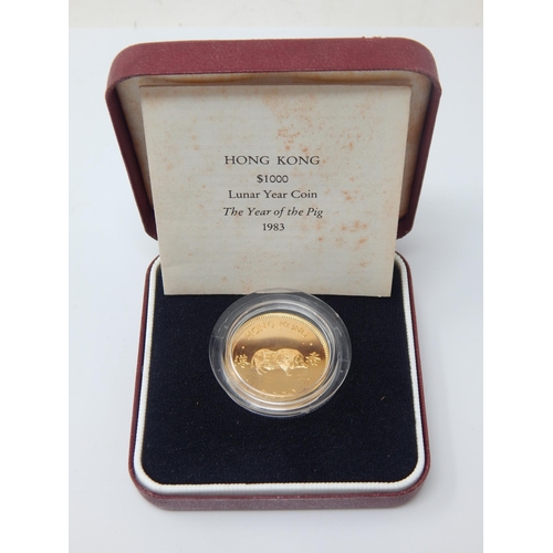 6 - Royal Mint 22ct Gold Hong Kong Lunar Year of The Pig Coin 1983 in case of issue with COA: Weight 15.... 