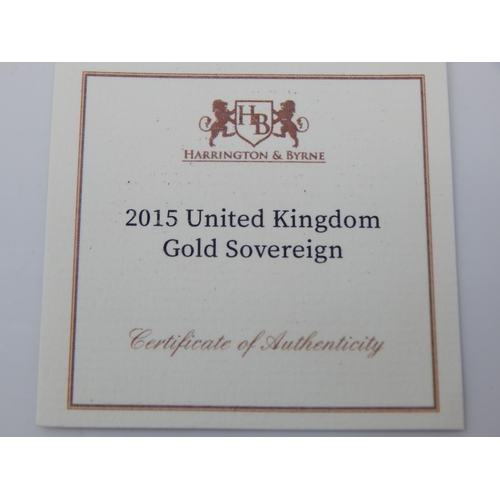 16 - 2015 QEII 4th Head Full Gold Sovereign with COA