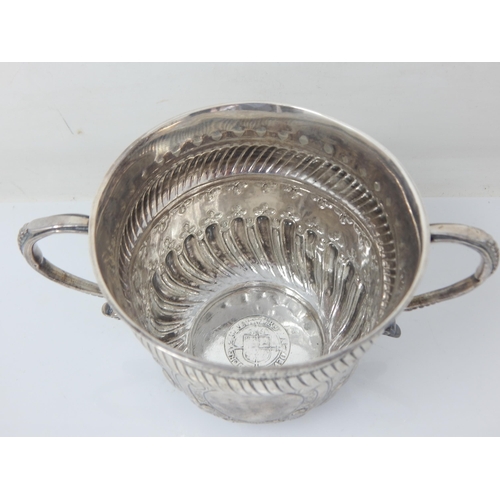 101 - Victorian Silver Twin Handled Porringer Inset with an Elizabeth I Silver Shilling: Hallmarked London... 