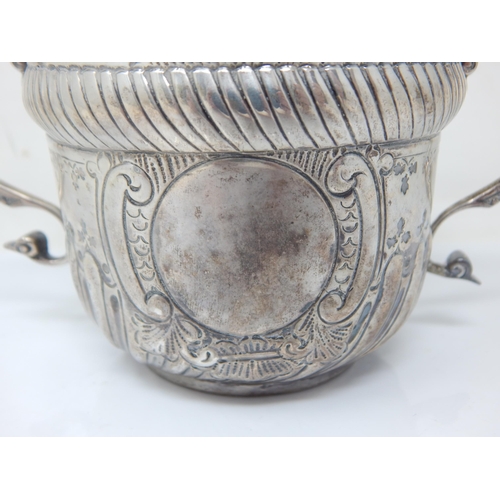 101 - Victorian Silver Twin Handled Porringer Inset with an Elizabeth I Silver Shilling: Hallmarked London... 