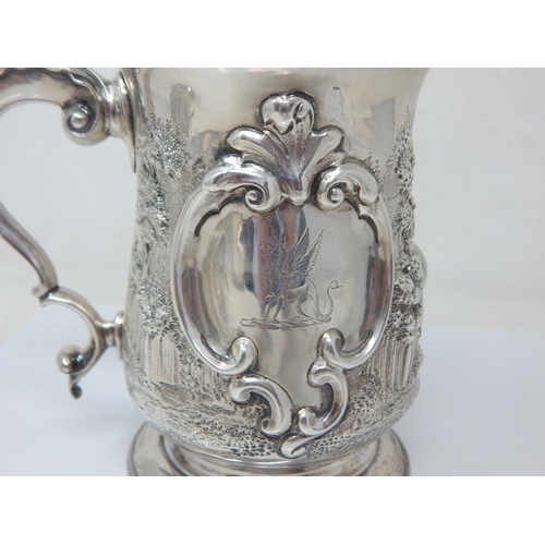 96 - 18th Century Silver Tankard Embossed in relief with a Farming Scene Depicting a Horse & Farmer with ... 