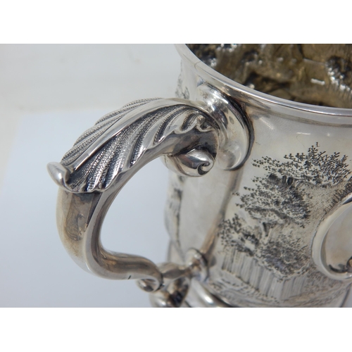 96 - 18th Century Silver Tankard Embossed in relief with a Farming Scene Depicting a Horse & Farmer with ... 