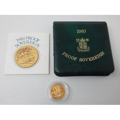 31 - QEII Proof Full Gold Sovereign 1980 in case of issue with COA