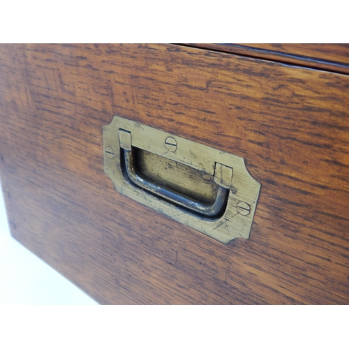 250 - Edwardian Oak Wellington chest Silver Flatware canteen with Brass Campaign Handles. top hinged compa... 