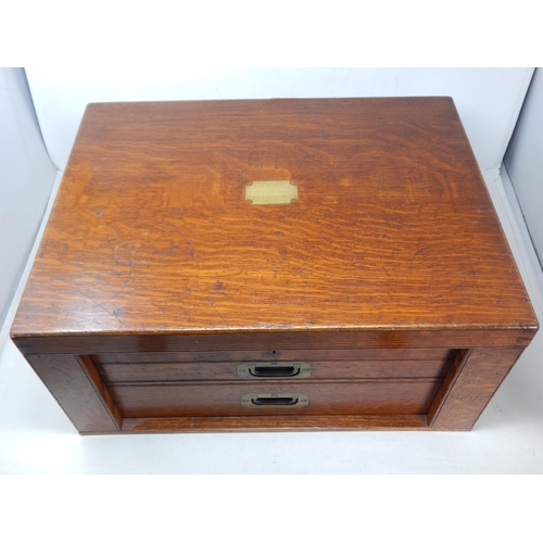 250 - Edwardian Oak Wellington chest Silver Flatware canteen with Brass Campaign Handles. top hinged compa... 