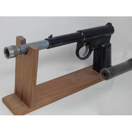 258 - 2 x Gat Guns, One By T.J.H & Son with Wooden Display Stand