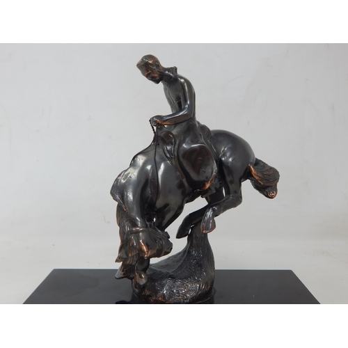 233A - Bronze Figure of a Cowboy on Bucking Rodeo Horse on Plinth: Height 18cm