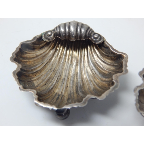 138 - A Pair of Edwardian Silver Scallop Shell Salts: Hallmarked Birmingham 1905 by William Atkins