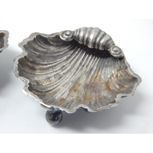 138 - A Pair of Edwardian Silver Scallop Shell Salts: Hallmarked Birmingham 1905 by William Atkins