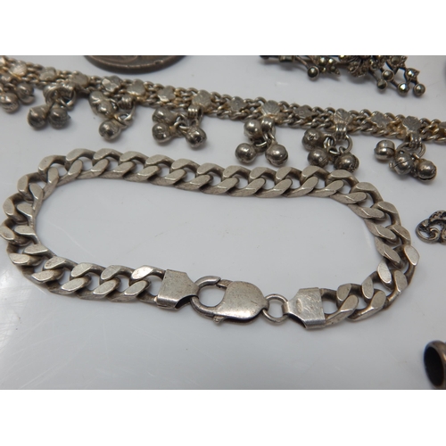 141 - A Quantity of Silver Including a Napkin Ring, Pencil, Bracelets, Bangles etc: Weight 220g