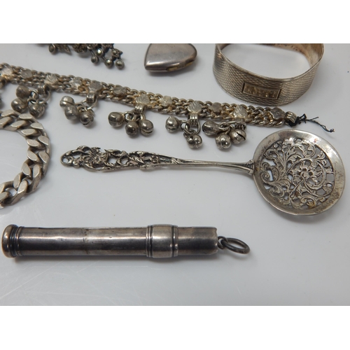 141 - A Quantity of Silver Including a Napkin Ring, Pencil, Bracelets, Bangles etc: Weight 220g