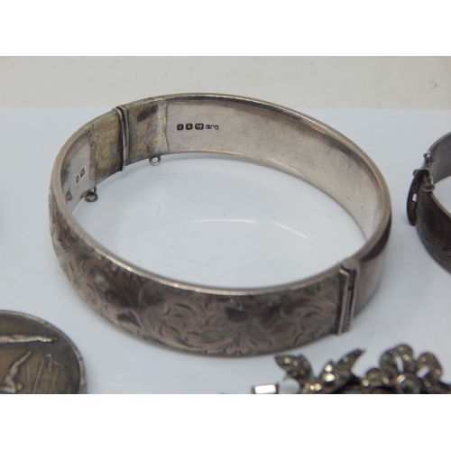 141 - A Quantity of Silver Including a Napkin Ring, Pencil, Bracelets, Bangles etc: Weight 220g