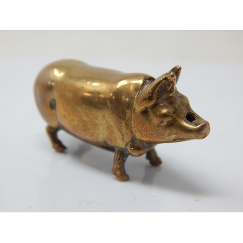 145 - Hallmarked Silver Pig Vesta Case together with a similar brass example