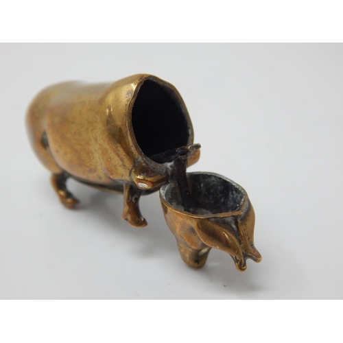 145 - Hallmarked Silver Pig Vesta Case together with a similar brass example