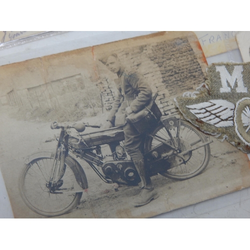 324 - WWII Motorcycle Corps Wings & Wheels Badge together with associated photographs & ephemera