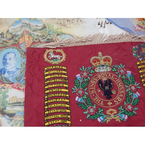 327 - The Kings Royal Hussars Embroidered Pole Banner together with a quantity of Military, Royal Related ... 