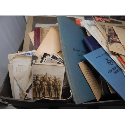 330 - A Vintage Laundry Box containing a large quantity of military & other paperwork, ephemera etc