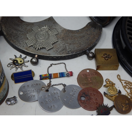 332 - A Quantity of Militaria Including Binoculars, Dog Tags etc