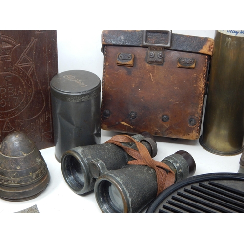 332 - A Quantity of Militaria Including Binoculars, Dog Tags etc