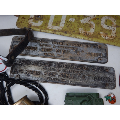 333 - A Quantity of Militaria Including Helmet, Cast Iron Signs, Bosuns Whistle etc