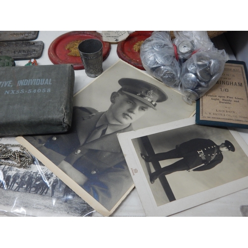 333 - A Quantity of Militaria Including Helmet, Cast Iron Signs, Bosuns Whistle etc