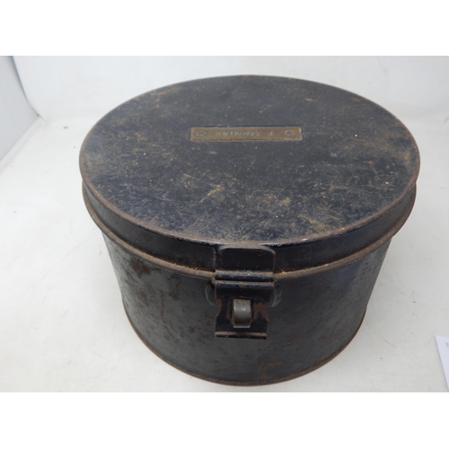 338 - A Military Tin Hat Box containing a quantity of cloth badges.