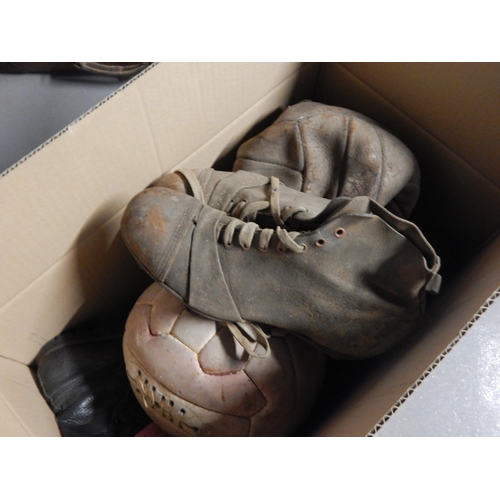 352 - Box Containing Ware Era Football Boots, Footballs etc