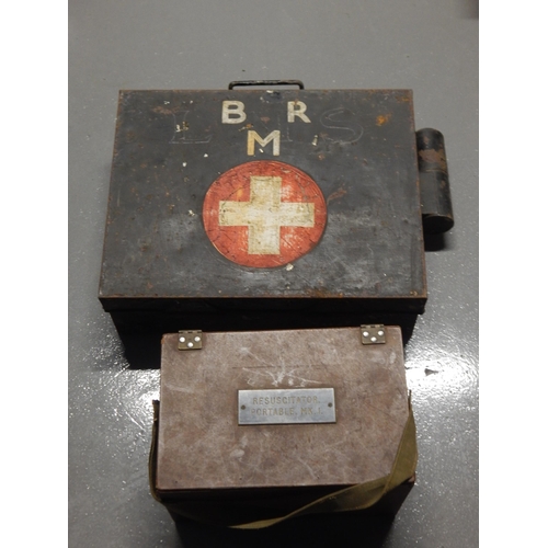 357 - WWII Portable Resuscitator Mk 1 in Fitted Box together with a Medics Tin Trunk with Compartmental In... 