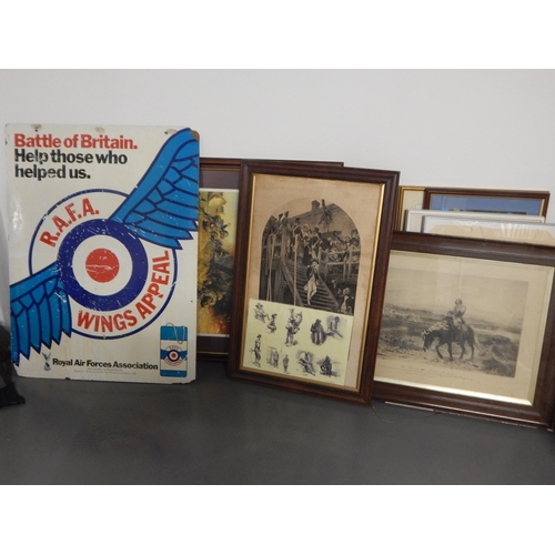 369 - Large RAF Sign together with 3 Large Military Framed Pictures