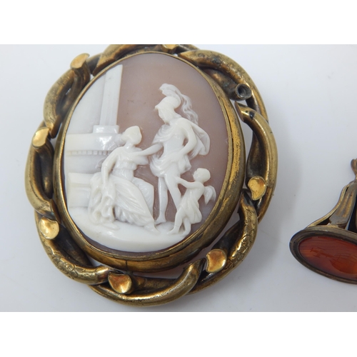 146 - C19th Swivel Mounted Shell Cameo Brooch, Royal Artillery Silver & Polychrome Enamel Sweetheart Brooc... 