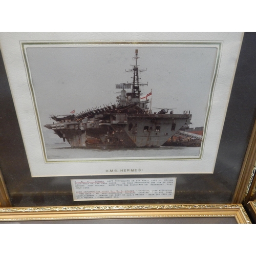 300 - Falklands War: A Set of 6 Original Photographs with Typed Descriptions: HMS Hermes: HMS Invincible: ... 