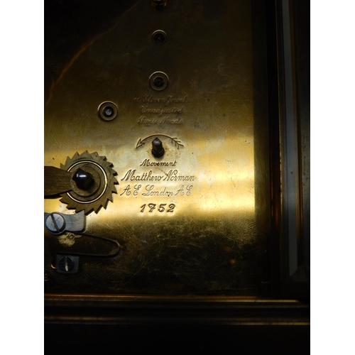 282 - Mathew Norman, London Brass Cased Carriage Clock with Visible Escapement. Serial No. 1752: Height 13... 