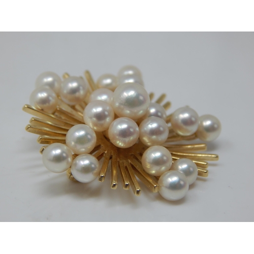 147 - 14ct Gold & Pearl Sunburst Brooch: Makers Mark 