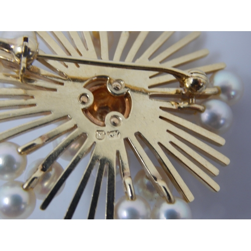 147 - 14ct Gold & Pearl Sunburst Brooch: Makers Mark 