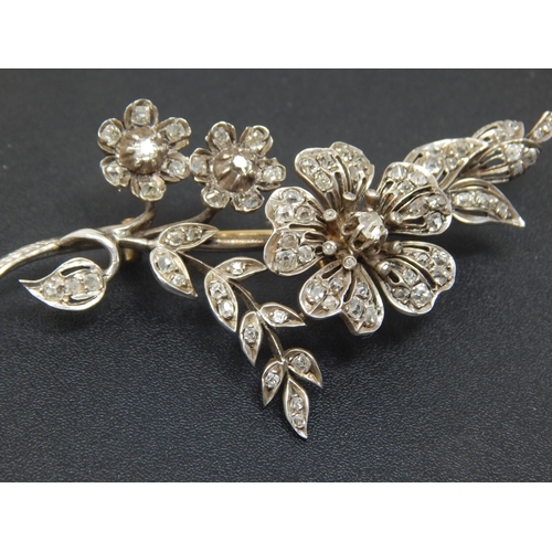 148 - Large Antique Diamond Flower Brooch Set with 84 Old Cut Diamonds: Width 80mm: Gross weight 16.49g