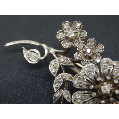 148 - Large Antique Diamond Flower Brooch Set with 84 Old Cut Diamonds: Width 80mm: Gross weight 16.49g