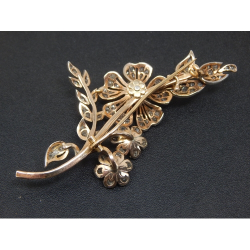 148 - Large Antique Diamond Flower Brooch Set with 84 Old Cut Diamonds: Width 80mm: Gross weight 16.49g