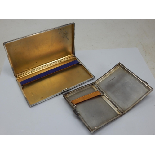 150 - Two Silver Cigarette Cases: Hallmarked London 1947 by John Rose & Chester 1924 by Turner & Simpson: ... 