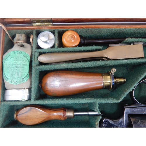 307B - 19th Century English Cased Percussion 6 Shot Revolver with Octagonal Barrel Engraved 