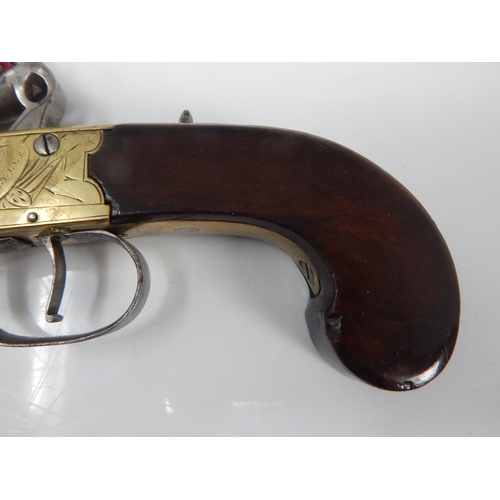 307D - 18th century Wheeler of London flintlock blunderbuss with sprung bayonet pistol, 6.5