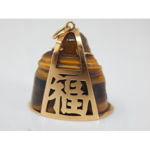 163 - Chinese Hallmarked Gold & Tigers Eye Buddha Pendant: Gross weight 11.43g