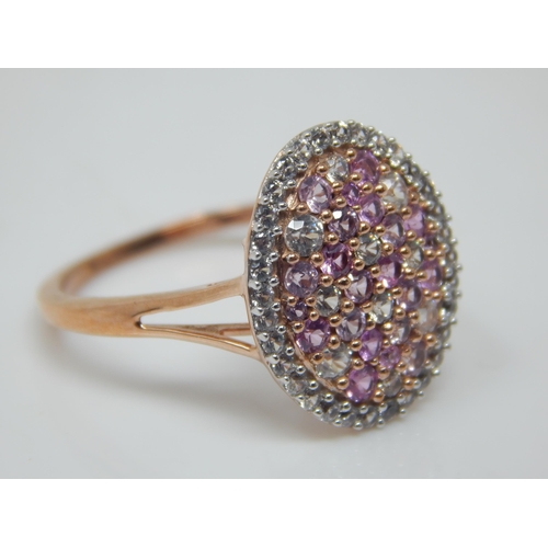 166 - 9ct Rose Gold Ring Set with Pink Sapphires & White Zircon: Ring Size P/Q: Gross weight 2.71g