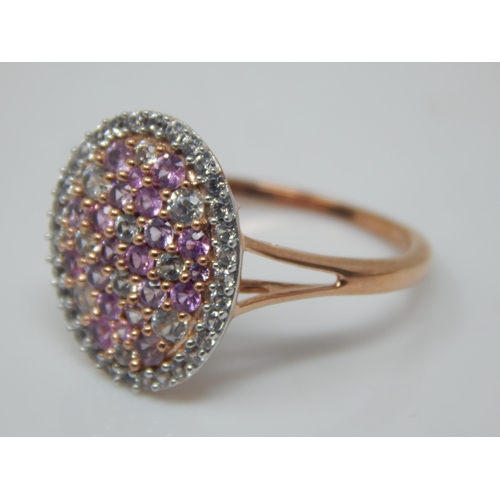 166 - 9ct Rose Gold Ring Set with Pink Sapphires & White Zircon: Ring Size P/Q: Gross weight 2.71g