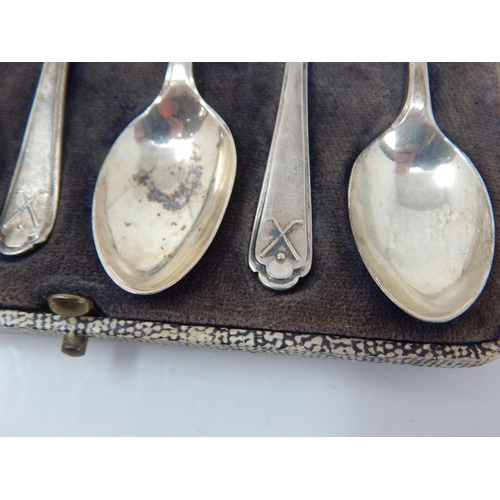 180 - A Set of 6 Silver Spoons with Crossed Golf Clubs Terminals: Hallmarked Sheffield 1933 by Walker & Ha... 