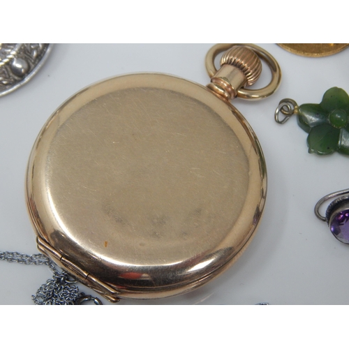 1R - Gold Plated pocket watch, a selection of costume jewellery (lot)