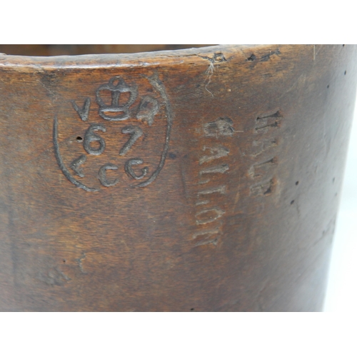 270A - Victorian Wooden Half Gallon Measure with V.R Stamps for 1867. Measures 14cm high x 16cm diameter